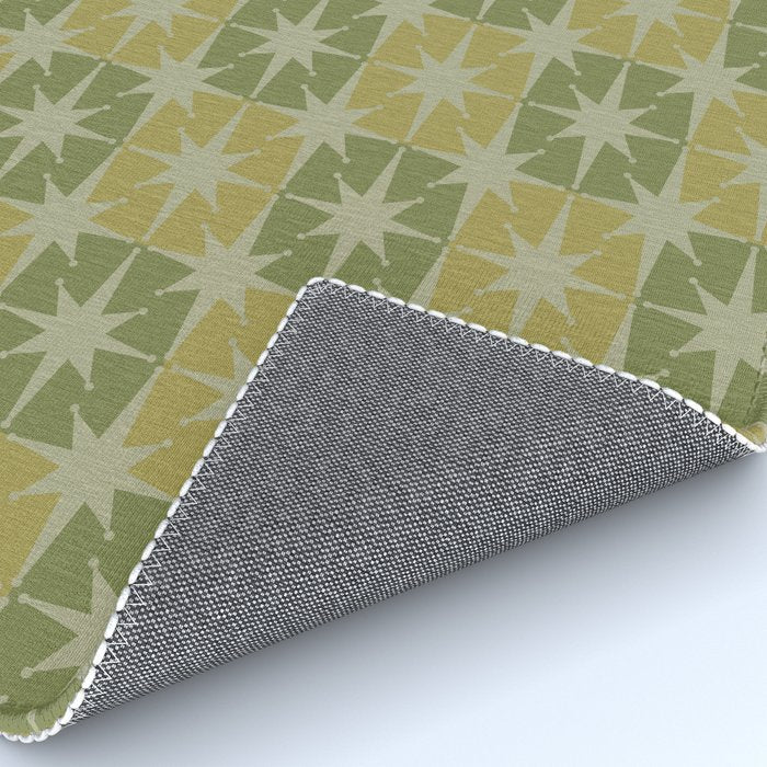 Mid Century Modern Atomic Stars Retro Checkered Starburst Pattern in Vintage Olive Green Tones Rug Gallery Image 4