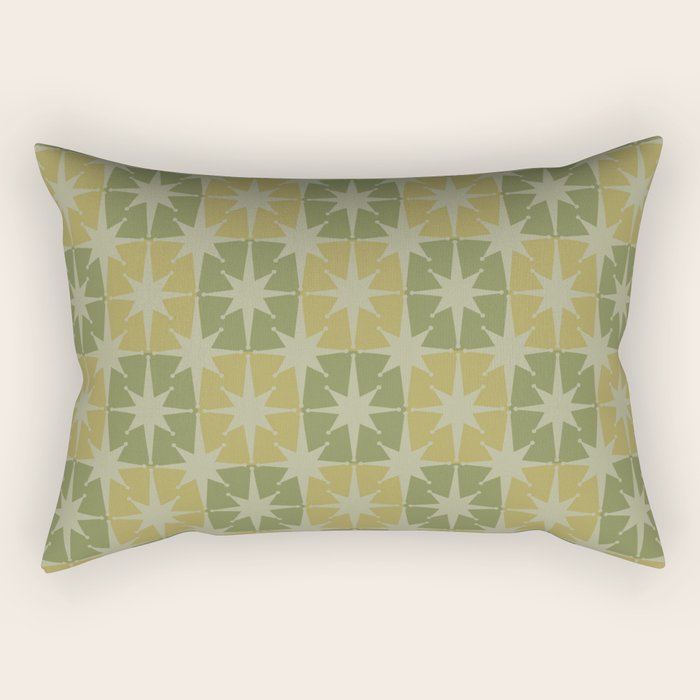 Mid Century Modern Atomic Stars Retro Checkered Starburst Pattern in Vintage Olive Green Tones Rectangular Pillow Gallery Image 1