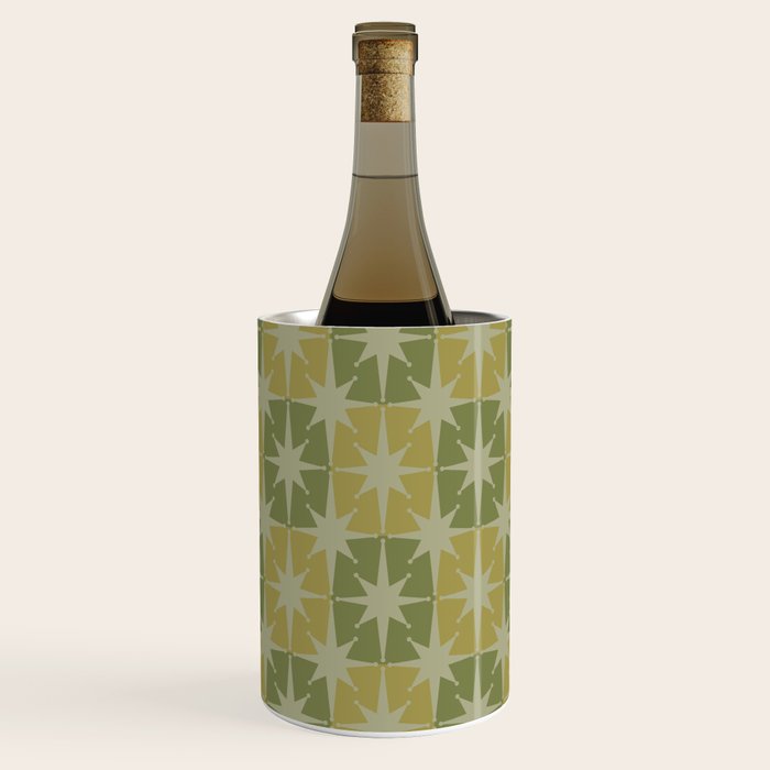 Mid Century Modern Atomic Stars Retro Checkered Starburst Pattern in Vintage Olive Green Tones Wine Chiller Gallery Image 1