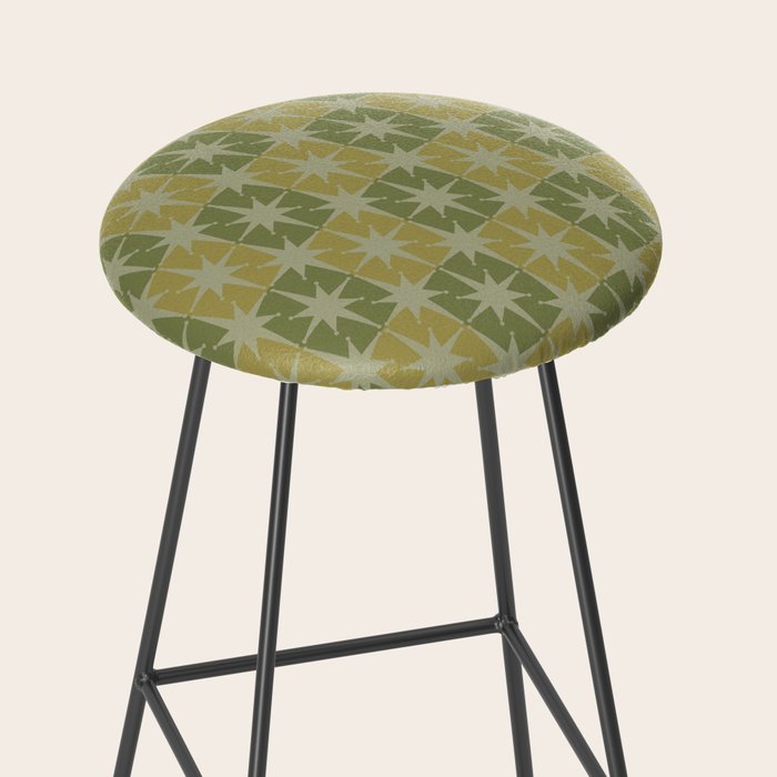 Mid Century Modern Atomic Stars Retro Checkered Starburst Pattern in Vintage Olive Green Tones Stool Gallery Image 2