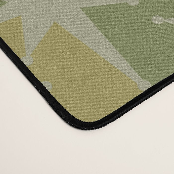 Mid Century Modern Atomic Stars Retro Checkered Starburst Pattern in Vintage Olive Green Tones Desk Mat Gallery Image 4