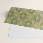Mid Century Modern Atomic Stars Retro Checkered Starburst Pattern in Vintage Olive Green Tones Wrapping Paper Gallery Image 2