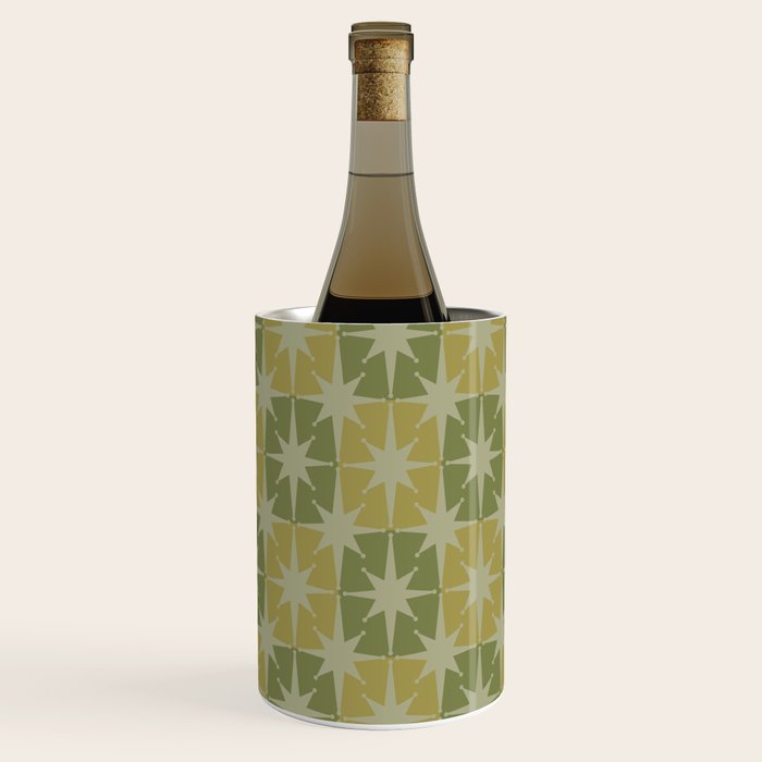 Mid Century Modern Atomic Stars Retro Checkered Starburst Pattern in Vintage Olive Green Tones Wine Chiller Gallery Image 2