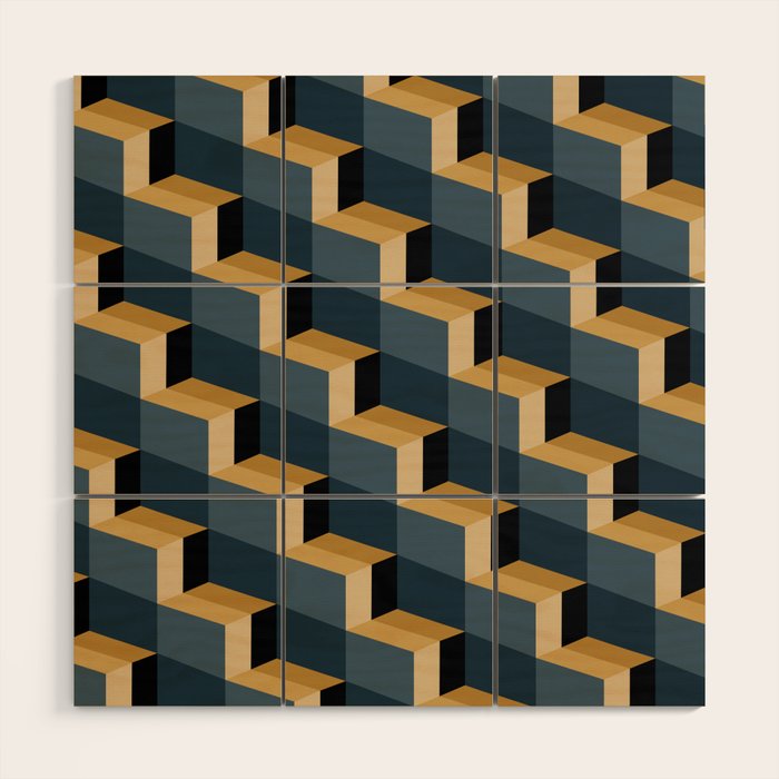 Cuboid Mid Century Abstract Shapes Pattern V Wood Wall Art Gallery Image 1