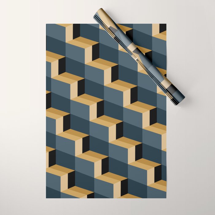 Cuboid Mid Century Abstract Shapes Pattern V Wrapping Paper Gallery Image 1
