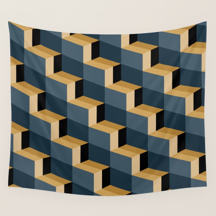 Cuboid Mid Century Abstract Shapes Pattern V Wall Tapestry Gallery Image 4