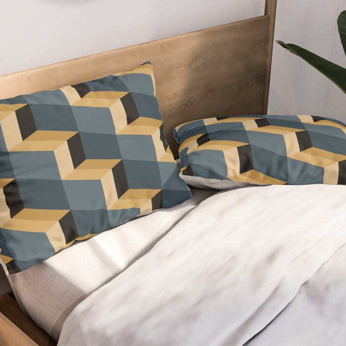 Cuboid Mid Century Abstract Shapes Pattern V Pillow Sham Gallery Image 2