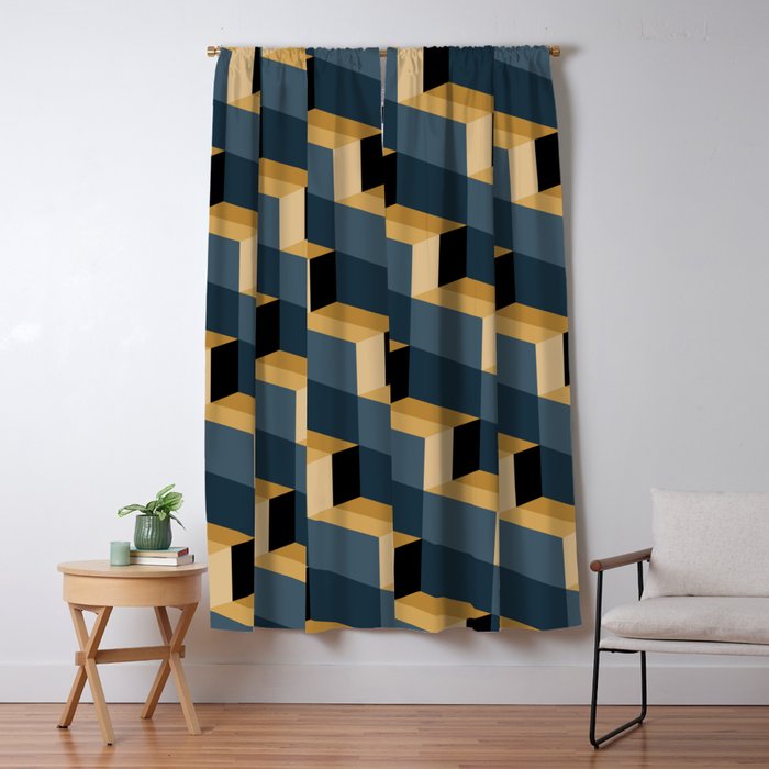 Cuboid Mid Century Abstract Shapes Pattern V Window Curtain Gallery Image 1