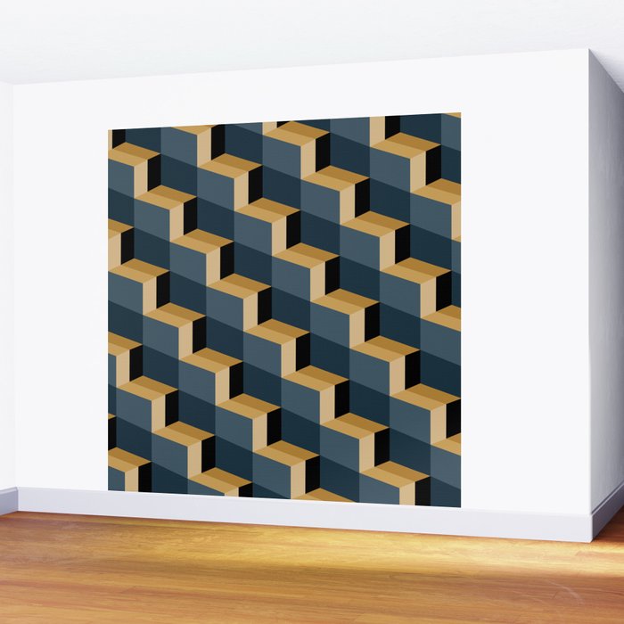 Cuboid Mid Century Abstract Shapes Pattern V Wall Mural Gallery Image 2