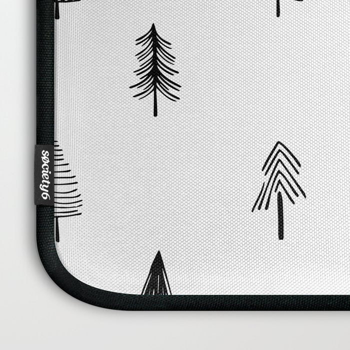 Black and white pine tree doodle art pattern Laptop Sleeve Gallery Image 3
