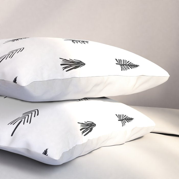 Black and white pine tree doodle art pattern Pillow Sham Gallery Image 3
