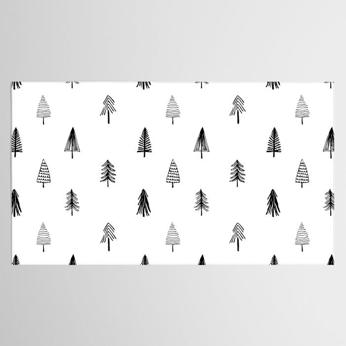 Black and white pine tree doodle art pattern Tablecloth Gallery Image 2
