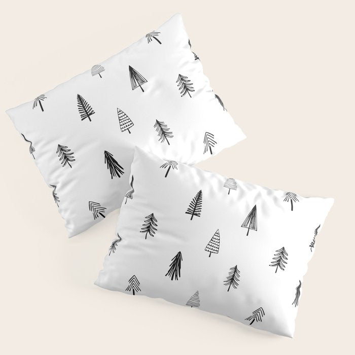 Black and white pine tree doodle art pattern Pillow Sham Gallery Image 1
