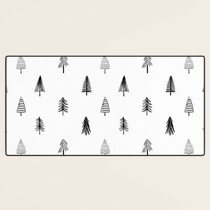 Black and white pine tree doodle art pattern Desk Mat Gallery Image 3