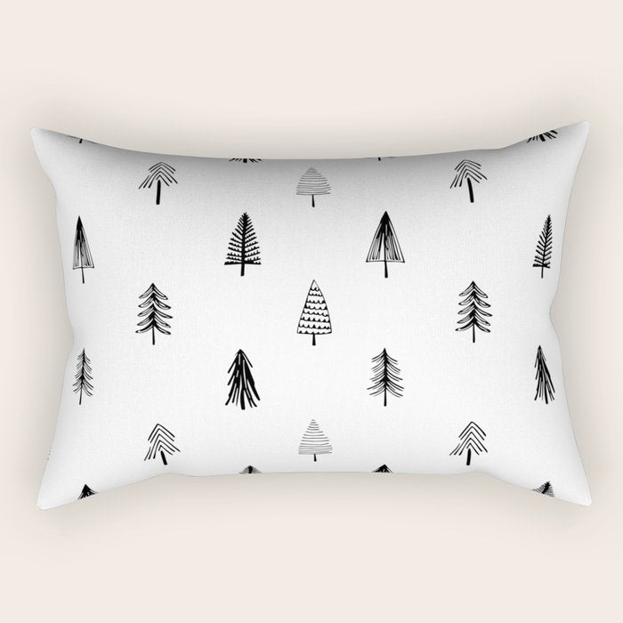 Black and white pine tree doodle art pattern Rectangular Pillow Gallery Image 2