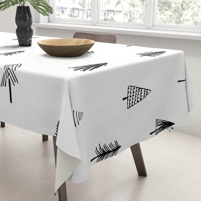 Black and white pine tree doodle art pattern Tablecloth Gallery Image 3