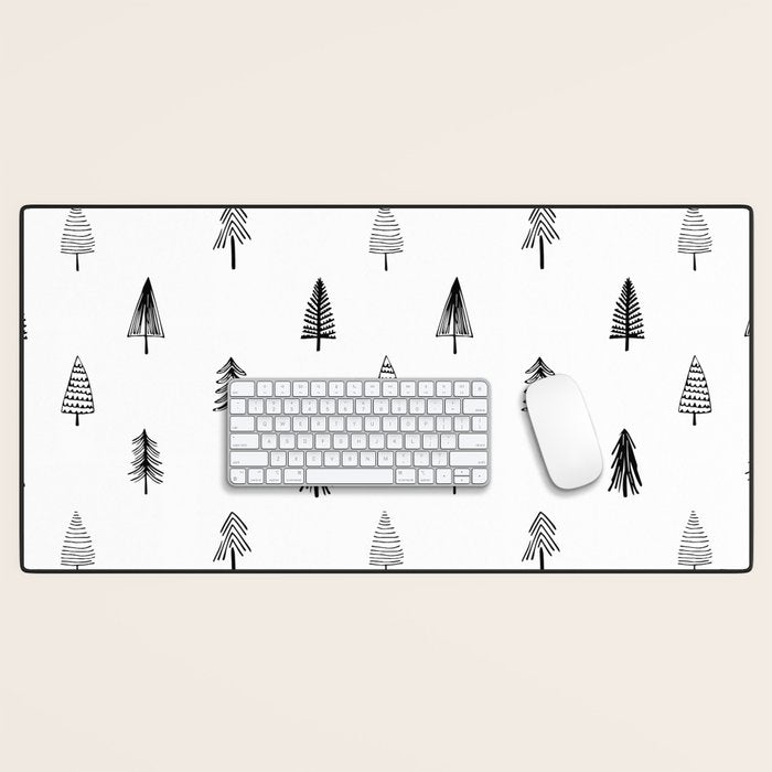 Black and white pine tree doodle art pattern Desk Mat Gallery Image 1