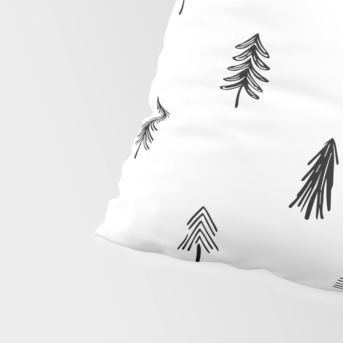 Black and white pine tree doodle art pattern Pillow Sham Gallery Image 4