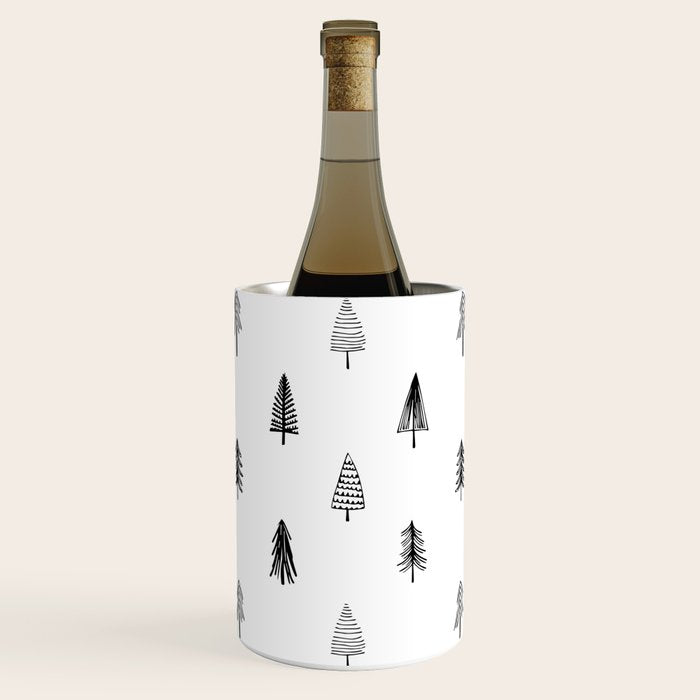 Black and white pine tree doodle art pattern Wine Chiller Gallery Image 1