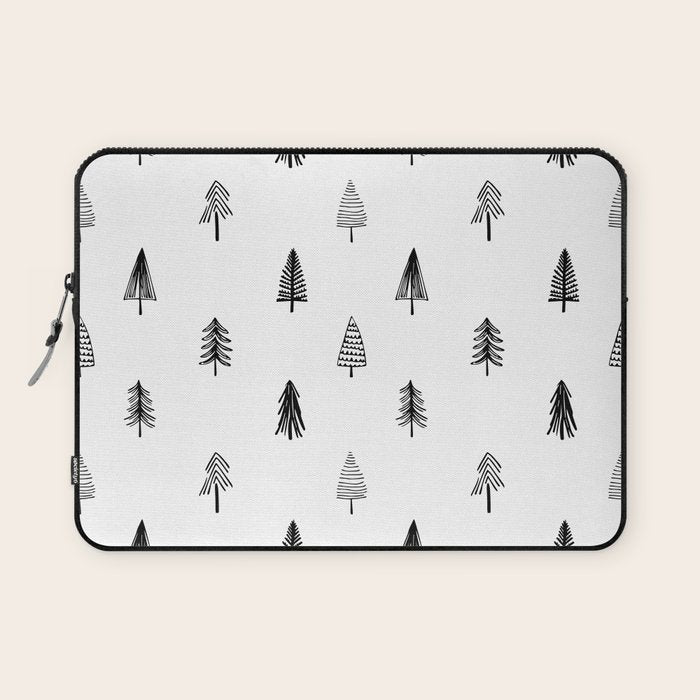 Black and white pine tree doodle art pattern Laptop Sleeve Gallery Image 1