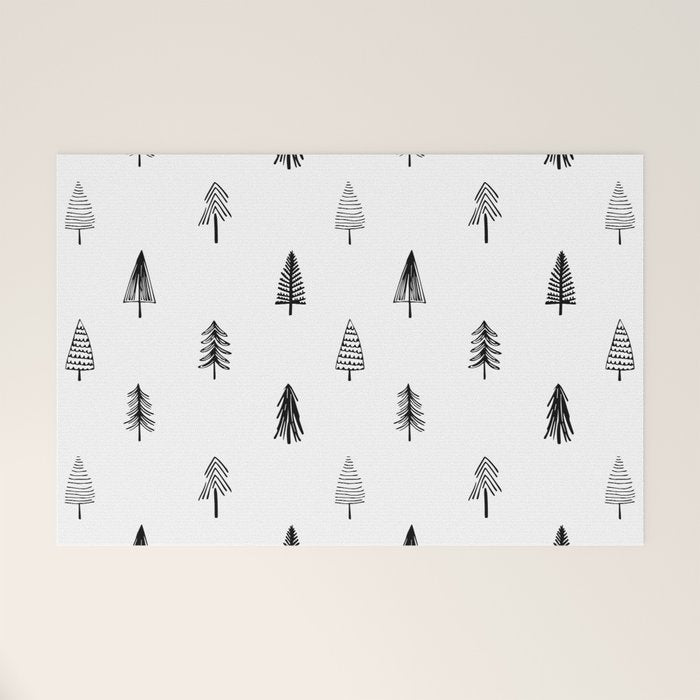 Black and white pine tree doodle art pattern Welcome Mat Gallery Image 1