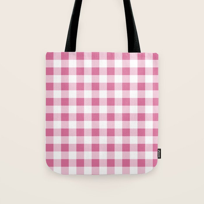 Gingham Large Pink White Tote Bag Gallery Image 1