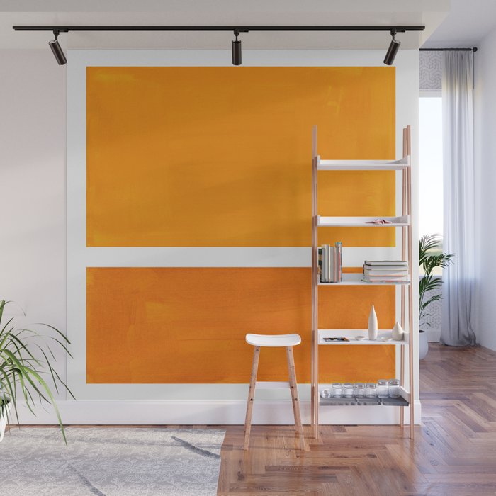 Antique Yellow  & Yellow Ochre Mid Century Modern Abstract Minimalist Rothko Color Field Squares Wall Mural Gallery Image 1