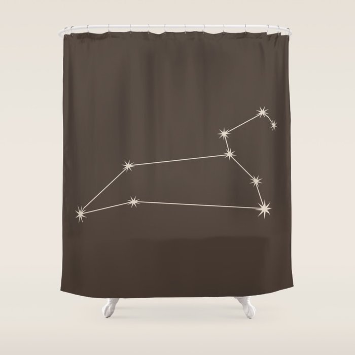 Leo Zodiac Star Constellation Line Art Coffee Brown Shower Curtain Gallery Image 1