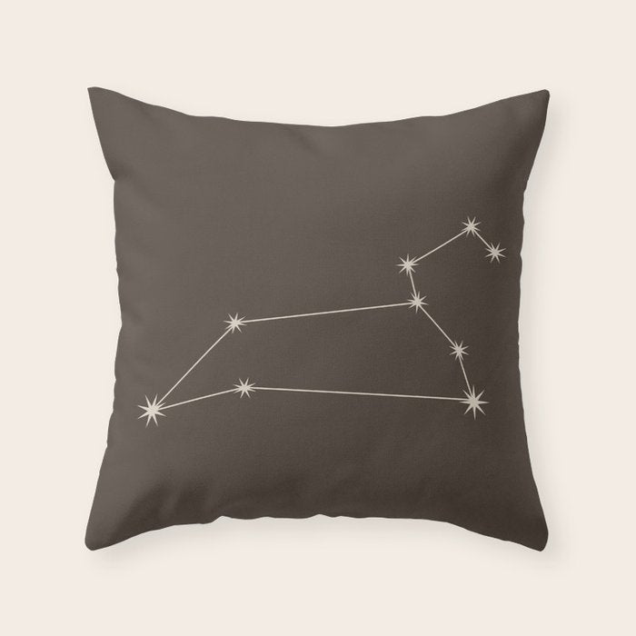 Leo Zodiac Star Constellation Line Art Coffee Brown Throw Pillow Gallery Image 6