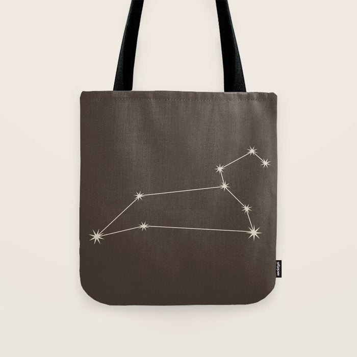 Leo Zodiac Star Constellation Line Art Coffee Brown Tote Bag Gallery Image 1