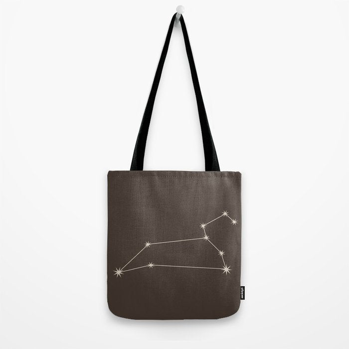 Leo Zodiac Star Constellation Line Art Coffee Brown Tote Bag Gallery Image 2