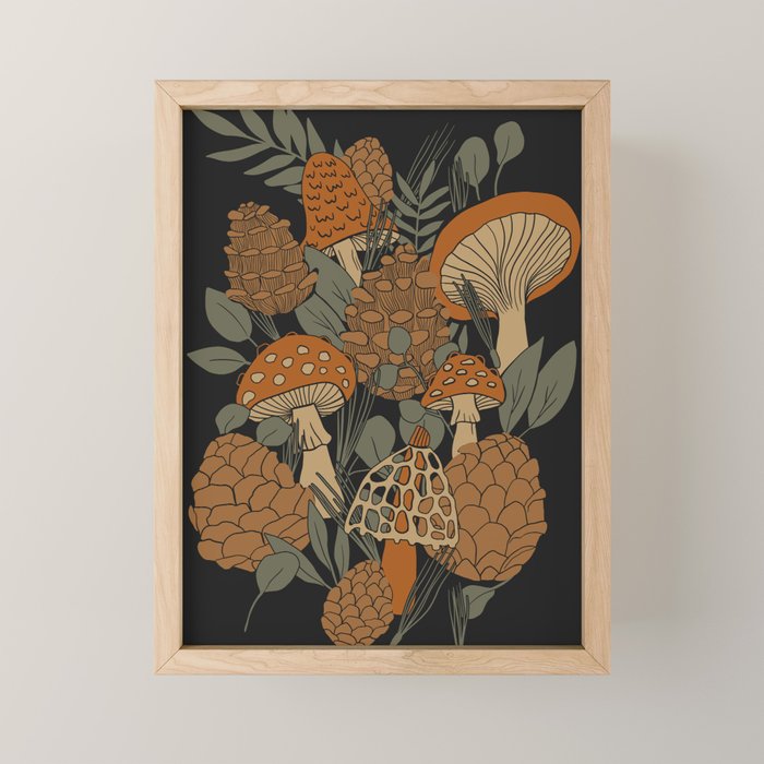 Autumn Mushrooms and Pinecones Mini Art Print Gallery Image 1