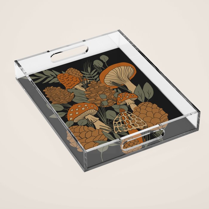 Autumn Mushrooms and Pinecones Acrylic Tray Gallery Image 1