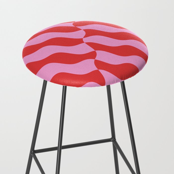 Retro Wavy Abstract Pattern in Red & Pink Stool Gallery Image 2