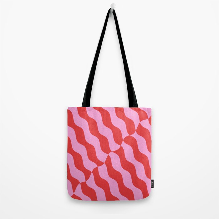 Retro Wavy Abstract Pattern in Red & Pink Tote Bag Gallery Image 2
