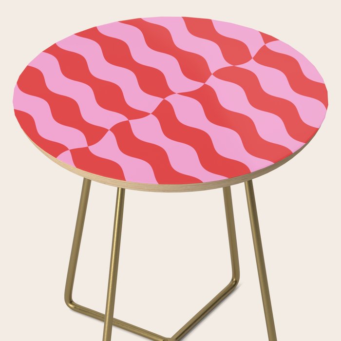 Retro Wavy Abstract Pattern in Red & Pink Side Table Gallery Image 2