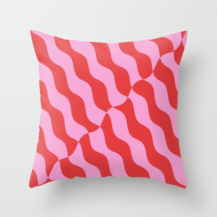 Retro Wavy Abstract Pattern in Red & Pink Throw Pillow Gallery Image 6