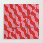Retro Wavy Abstract Pattern in Red & Pink Wood Wall Art Gallery Image 1
