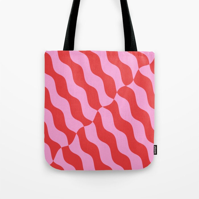Retro Wavy Abstract Pattern in Red & Pink Tote Bag Gallery Image 1