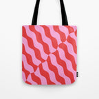 Retro Wavy Abstract Pattern in Red & Pink Tote Bag Gallery Image 1