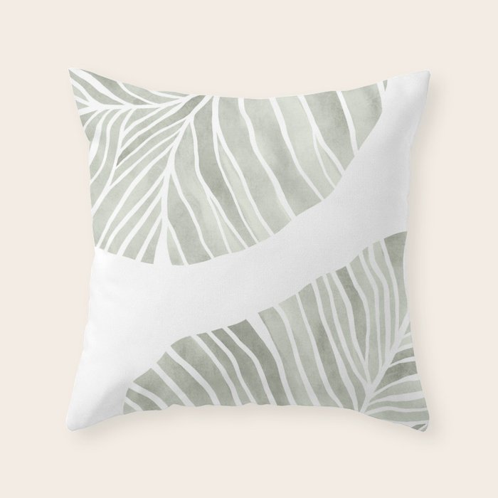 Sage green tropical leaves Throw Pillow Gallery Image 1
