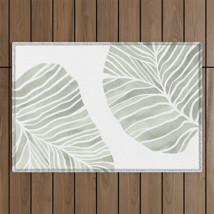 Sage green tropical leaves Outdoor Rug Gallery Image 1