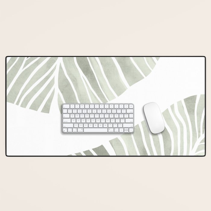 Sage green tropical leaves Desk Mat Gallery Image 1