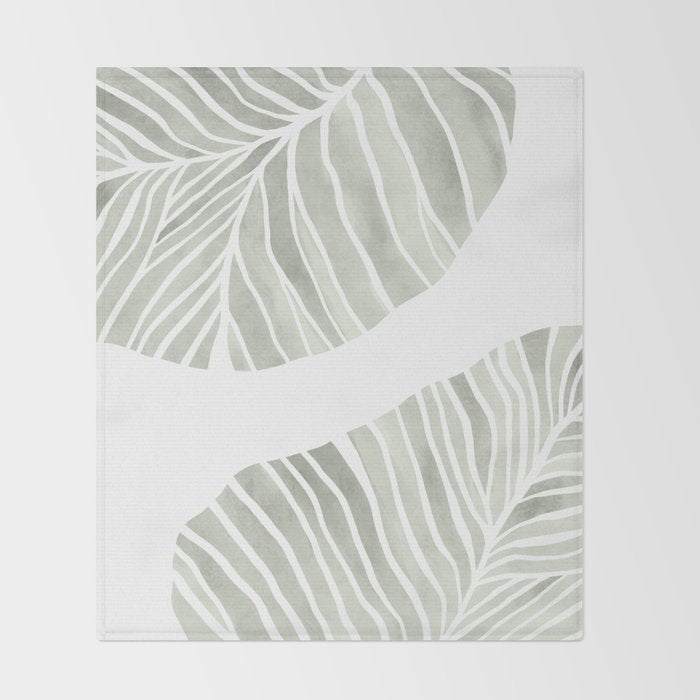 Sage green tropical leaves Throw Blanket Gallery Image 2