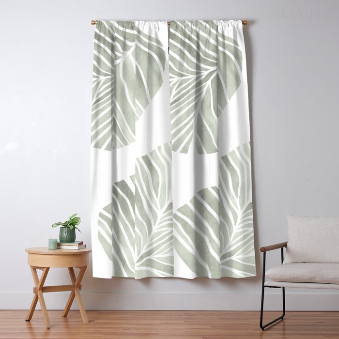 Sage green tropical leaves Window Curtain Gallery Image 5