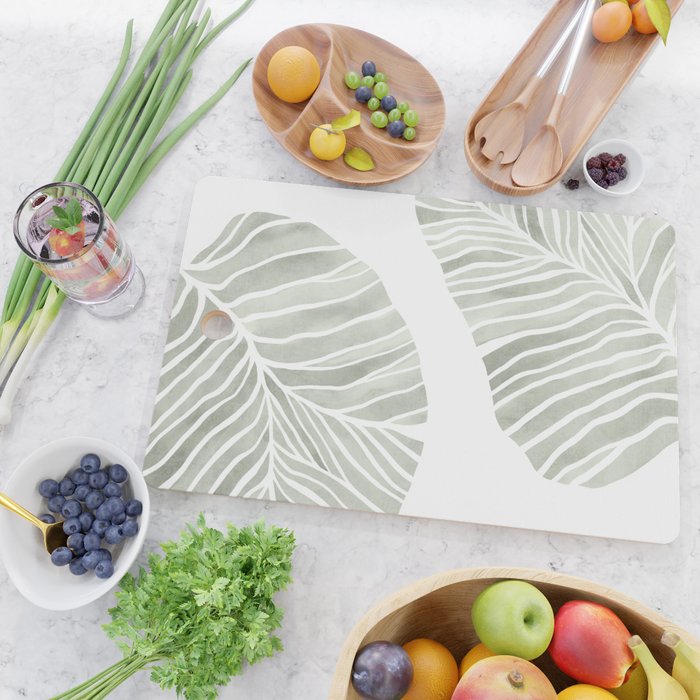 Sage green tropical leaves Cutting Board Gallery Image 2
