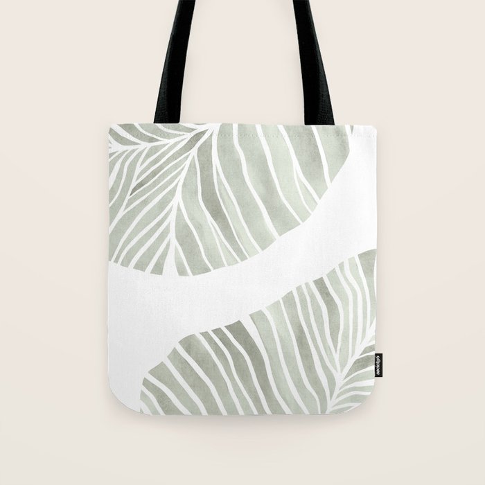 Sage green tropical leaves Tote Bag Gallery Image 1