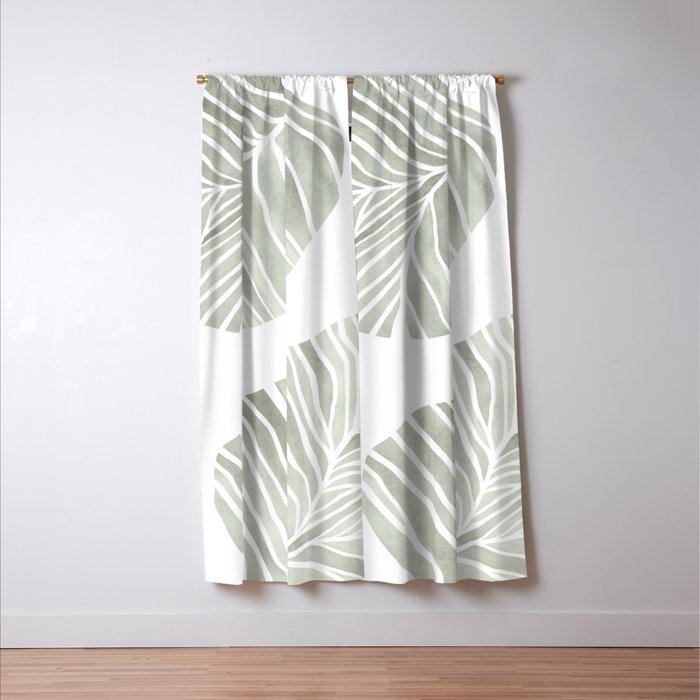 Sage green tropical leaves Window Curtain Gallery Image 3