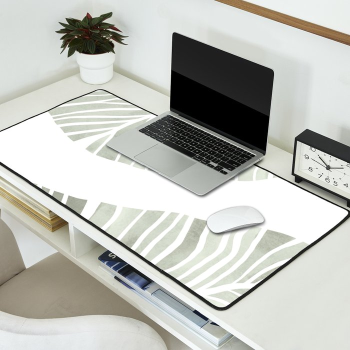 Sage green tropical leaves Desk Mat Gallery Image 2