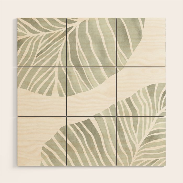 Sage green tropical leaves Wood Wall Art Gallery Image 1